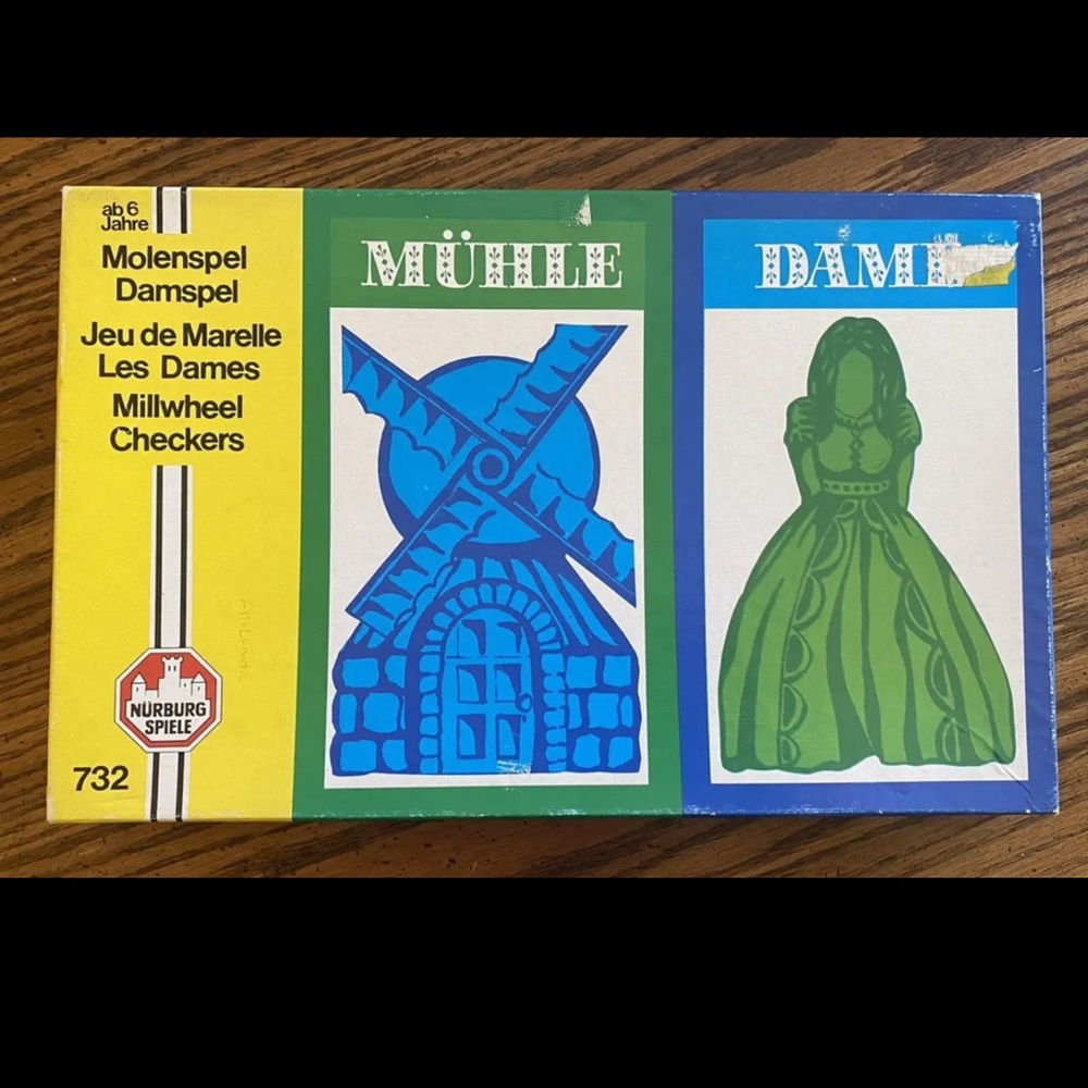 Vintage Millwheel‎ Checkers Muhle Dame Double sided Boardgame Nurburg Spiele